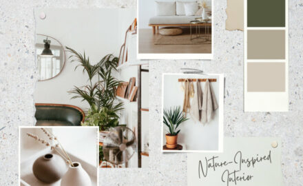 Green and Brown Realistic Interior Design Moodboard Photo Collag